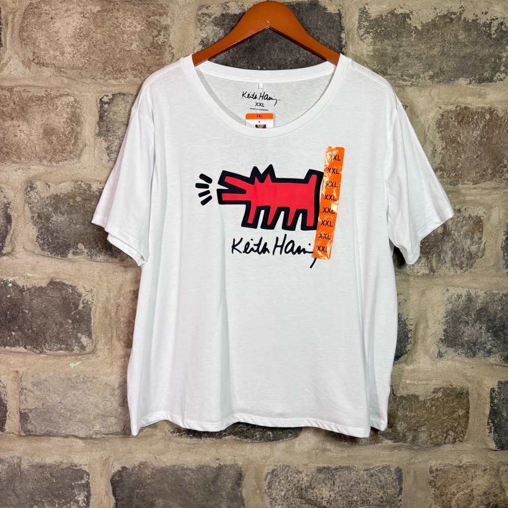Keith Haring Women's White Barking Dog Graphic T-Shirt XXL Short Sleeve NWT
